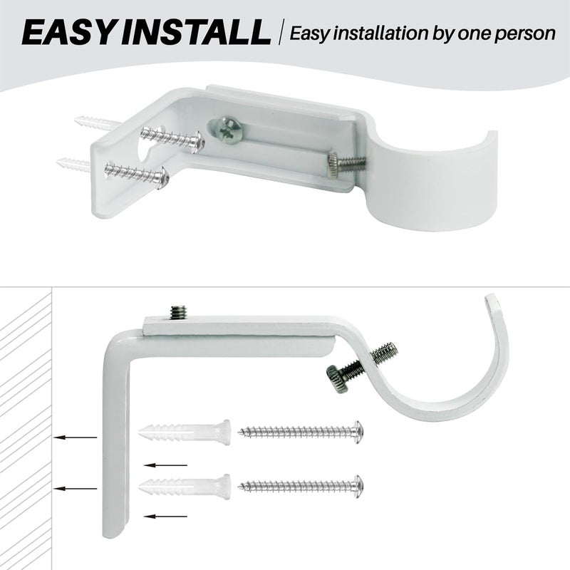 eletriace Curtain Rod Bracket Heavy Duty Window Hardware Rod Holders Hanger for 1 inch Rods, Set of 3 (White - Adjustable) - Image 4